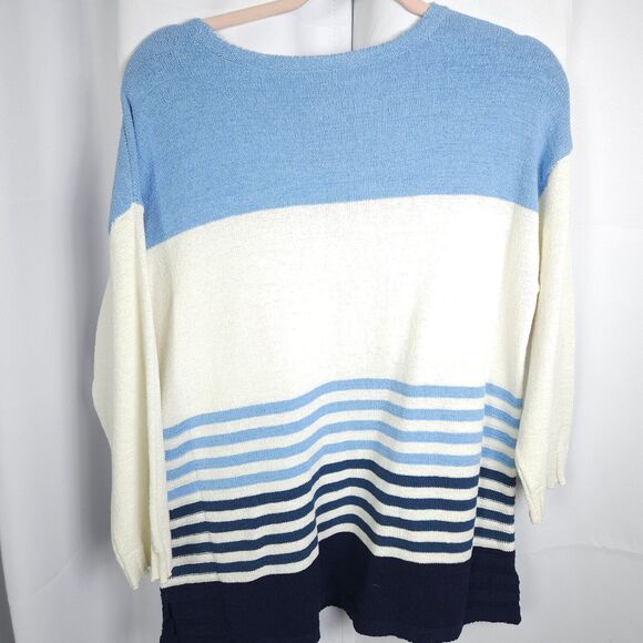 Chicos 1 Womens 8 Blue White Shady Stripes Sweater Drop Shoulder 3/4 Sleeve - Picture 3 of 6